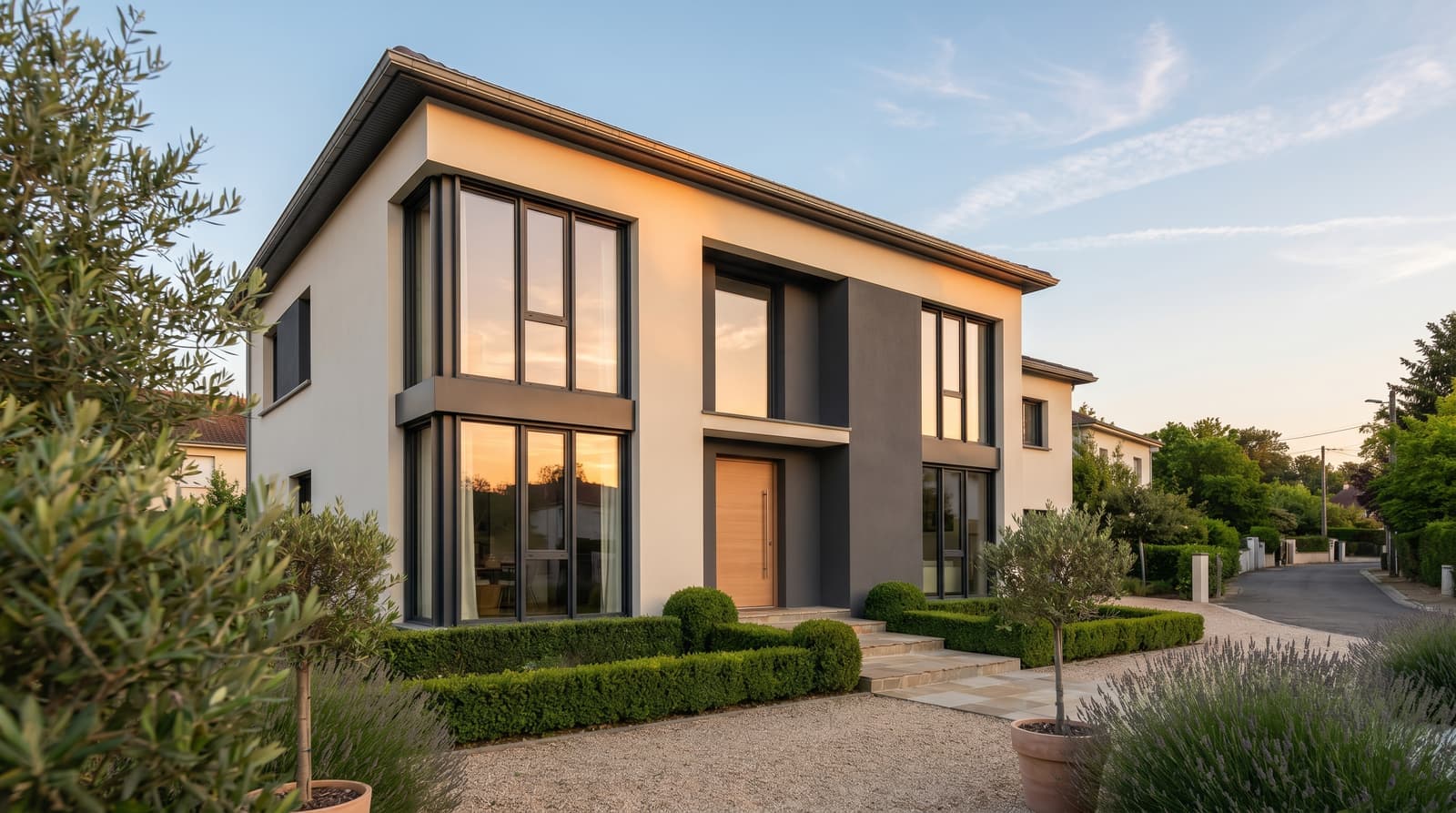 Maison contemporaine avec fenêtres et baies vitrées en aluminium posées par REM Fermetures à Belfort